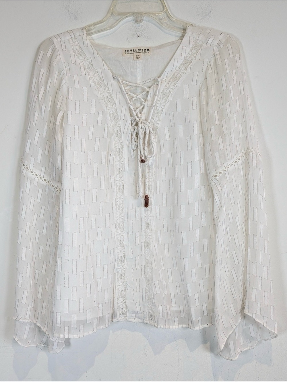 Idyllwind Cream Lace-Up Textured Boho Tunic